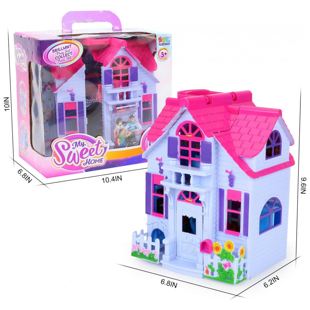 Encontraproduto.com.br - Mini Casa de Bonecas Dobrável com Acessórios e 2 Quartos para Crianças de 3 Anos a 8 Anos, Liberty, Azul