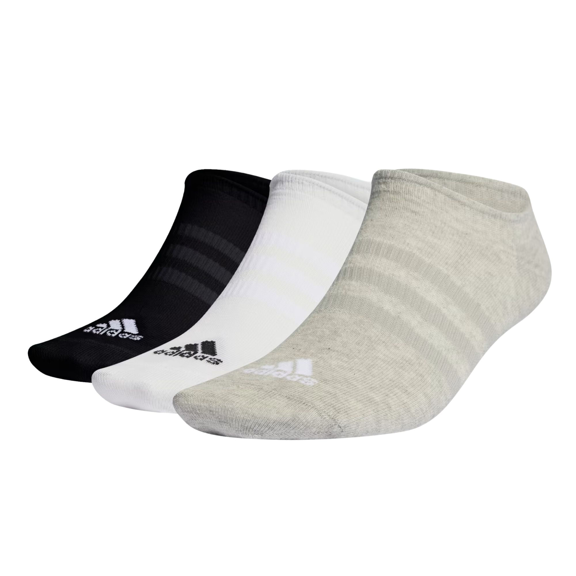 Meia Adidas Soquetes Finas 3 Pares No Show Unissex - Branca/Preta