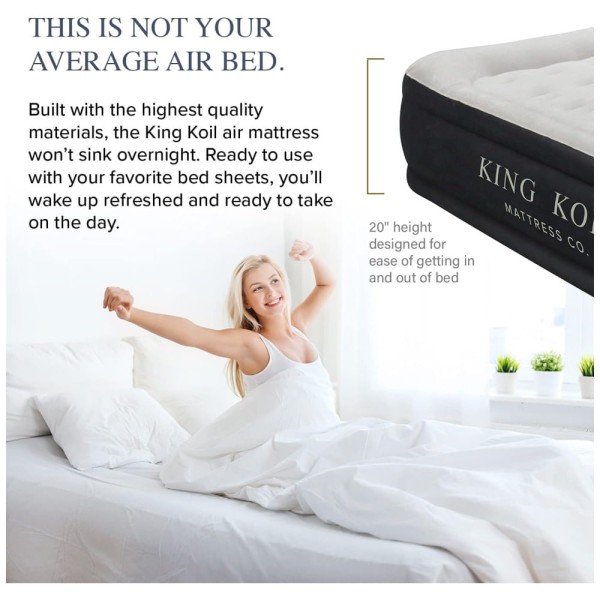 Encontraproduto.com.br - Cama Colchão Inflável de Ar Queen com Bomba Embutida Altura 50, KING KOIL 29170, Preto