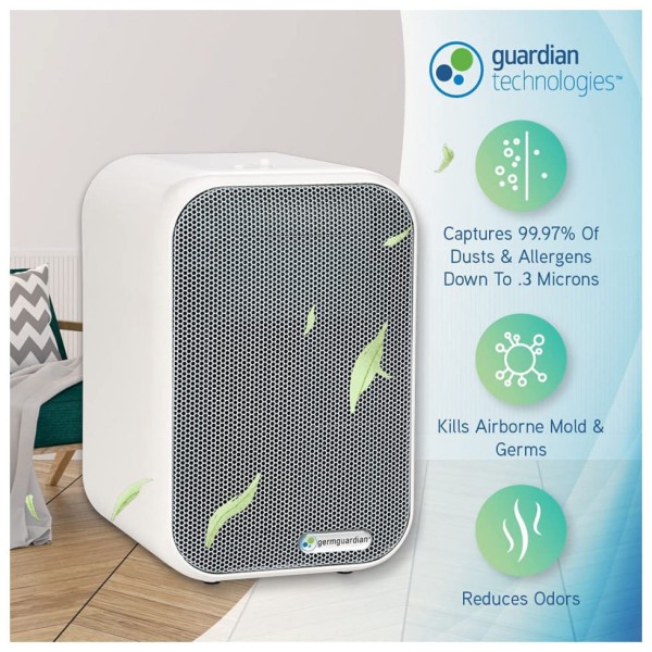 Encontraproduto.com.br - Purificador de Ar 4 em 1 com Filtro HEPA e 3 Velocidades, Cobertura 139 m2, 110V, GermGuardian AC4175W, Branco