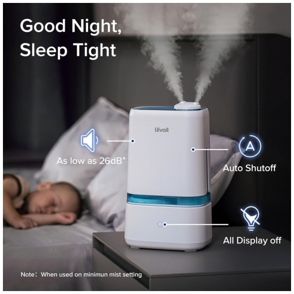 Encontraproduto.com.br - Umidificador Ultrassônico Portátil 4L até 40H, Área até 34 m2, 110v, LEVOIT Last up to 40Hours, Auto Shut Off, Blue, Branco