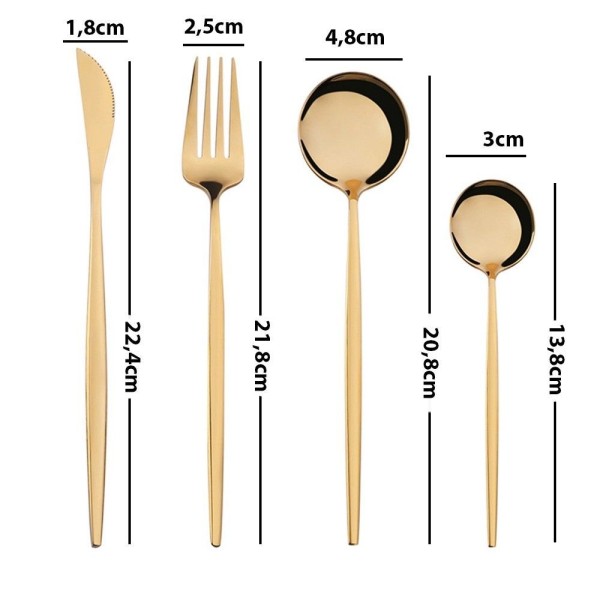Encontraproduto.com.br - Jogo de Talheres 4 Peças Conjunto Luxo Dourado Mesa Gourmet