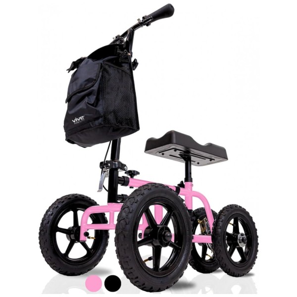 Encontraproduto.com.br - Andador 4 Rodas com Cesta e Apoio para Joelho Ideal para Lesões no Pé, VIVE MOBILITY, Rosa