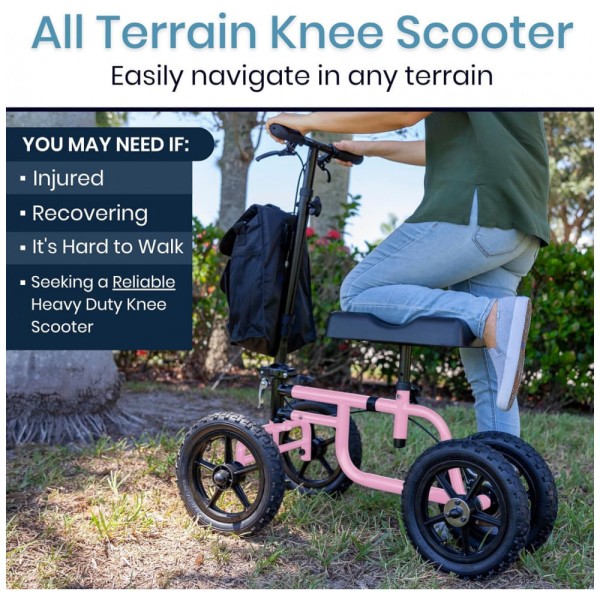 Encontraproduto.com.br - Andador 4 Rodas com Cesta e Apoio para Joelho Ideal para Lesões no Pé, VIVE MOBILITY, Rosa