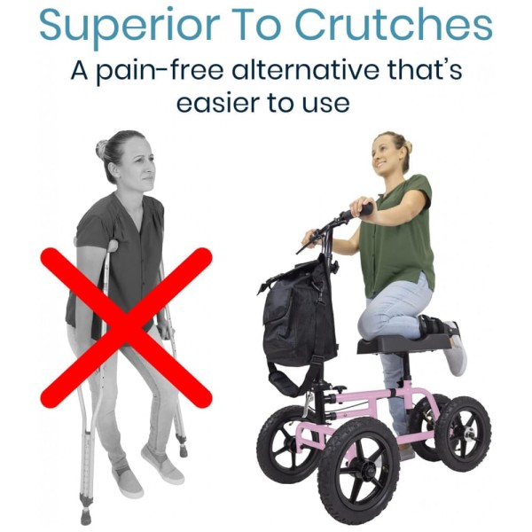 Encontraproduto.com.br - Andador 4 Rodas com Cesta e Apoio para Joelho Ideal para Lesões no Pé, VIVE MOBILITY, Rosa