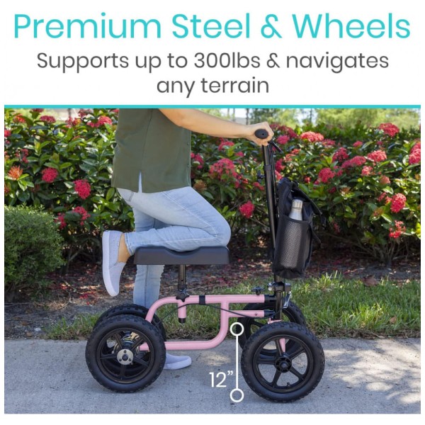 Encontraproduto.com.br - Andador 4 Rodas com Cesta e Apoio para Joelho Ideal para Lesões no Pé, VIVE MOBILITY, Rosa
