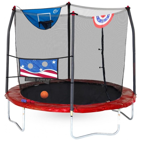 Encontraproduto.com.br - Cama Elastica Capacidade até 80 kg com Cesta de Basquete, Skywalker Trampolines, Vermelha