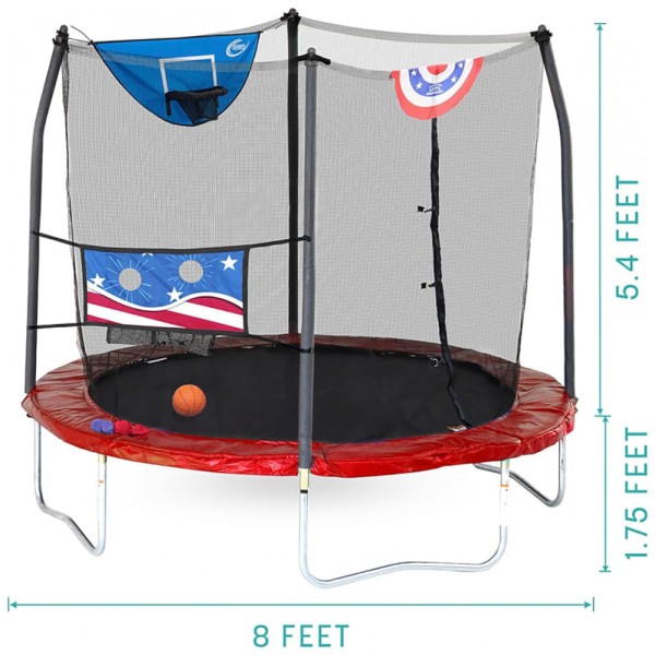 Encontraproduto.com.br - Cama Elastica Capacidade até 80 kg com Cesta de Basquete, Skywalker Trampolines, Vermelha