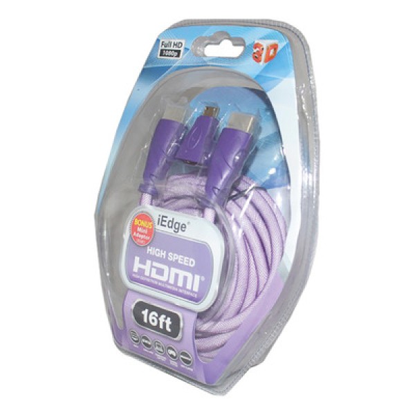 Encontraproduto.com.br - Cabo Hardline Hdmi 5,0mts E Miniadaptador Blister Roxo