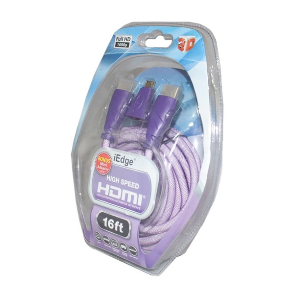 Encontraproduto.com.br - Cabo Hardline Hdmi 5,0mts E Miniadaptador Blister Roxo