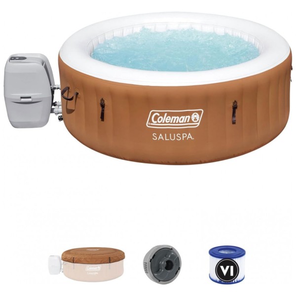 Encontraproduto.com.br - Spa Inflável Hidromassagem para 2 a 4 Pessoas com 120 Jatos Calmantes e Capa, Coleman, Marrom