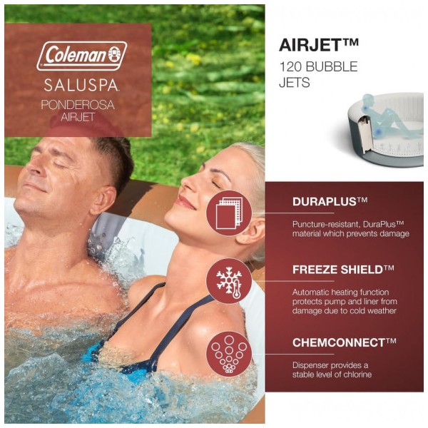 Encontraproduto.com.br - Spa Inflável Hidromassagem para 2 a 4 Pessoas com 120 Jatos Calmantes e Capa, Coleman, Marrom