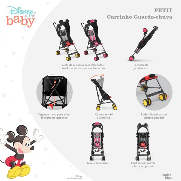 Encontraproduto.com.br - Carrinho Guarda Chuva 6M-15Kg Mickey Petit Multikids Baby - BB374OUT [Reembalado]