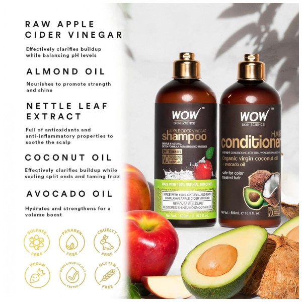 Encontraproduto.com.br - Shampoo e Condicionador Óleo de Coco e Abacate Virgem Reduz a Coceira Caspa e Frizz 500ml, BUYWOW B07HRNLW6V, Marrom Escuro
