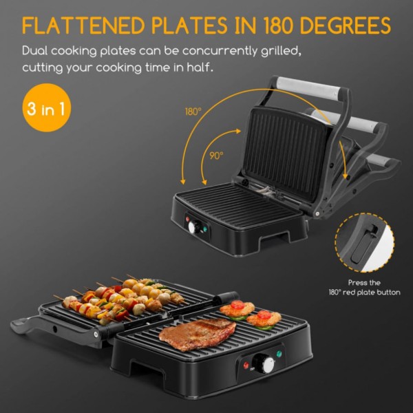 Encontraproduto.com.br - Electric Panini Press Indoor Grill Sandwich Maker, Aigostar 1500 Watts Versatile Grills with Floating H, Removable Drip Tray and 180 Degree Opening