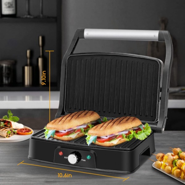 Encontraproduto.com.br - Electric Panini Press Indoor Grill Sandwich Maker, Aigostar 1500 Watts Versatile Grills with Floating H, Removable Drip Tray and 180 Degree Opening