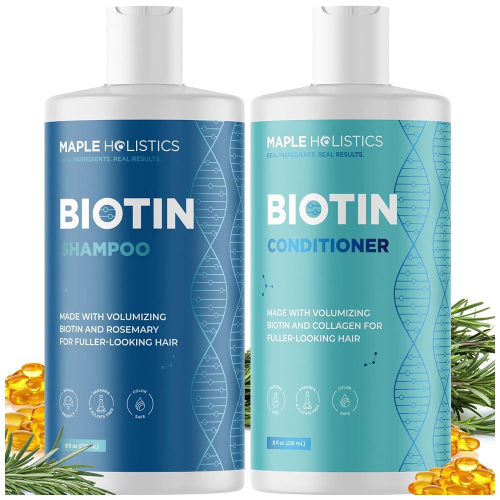 Encontraproduto.com.br - Shampoo e Condicionador de Óleo de Argan e Jojoba Para Tratamento de Queda de Cabelo 236ml, MAPLE HOLISTICS MH Biotin Set 1, Azul Marinho