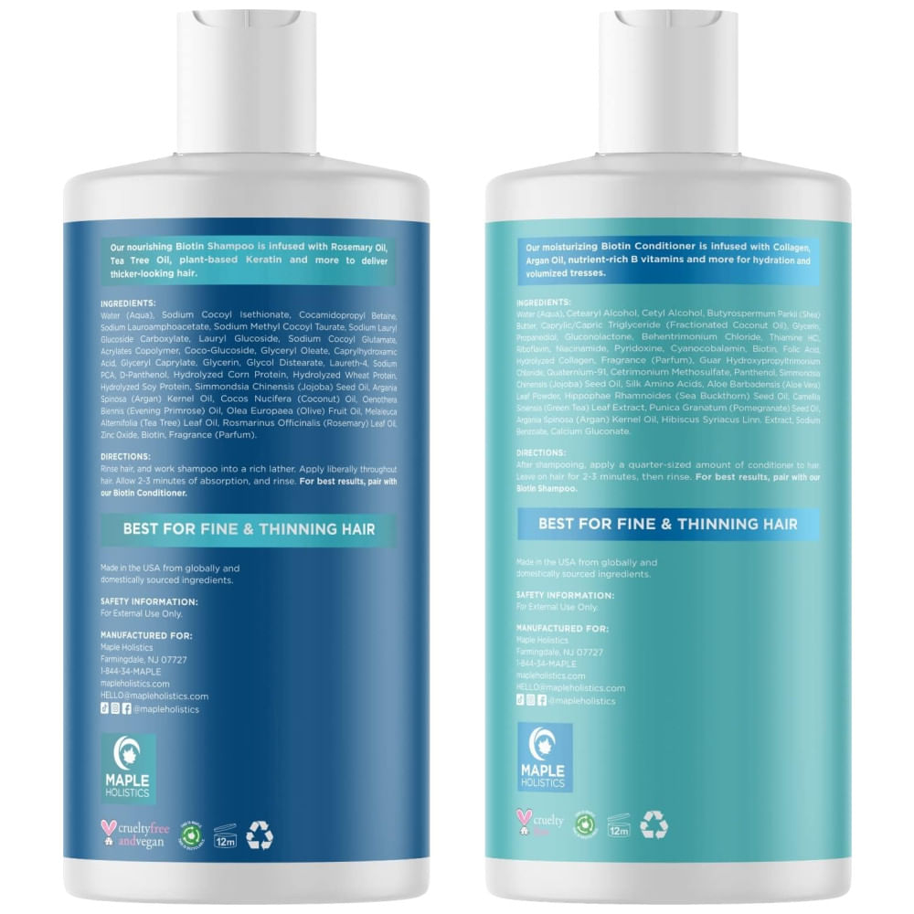 Encontraproduto.com.br - Shampoo e Condicionador de Óleo de Argan e Jojoba Para Tratamento de Queda de Cabelo 236ml, MAPLE HOLISTICS MH Biotin Set 1, Azul Marinho