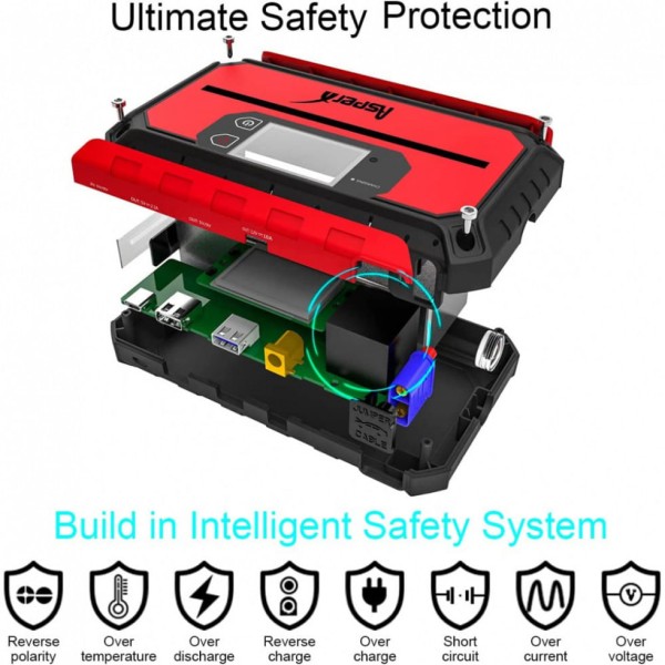 Encontraproduto.com.br - AsperX Bateria Auxiliar de Partida 1000A 18000mAh 12V com Bússola e Luz LED