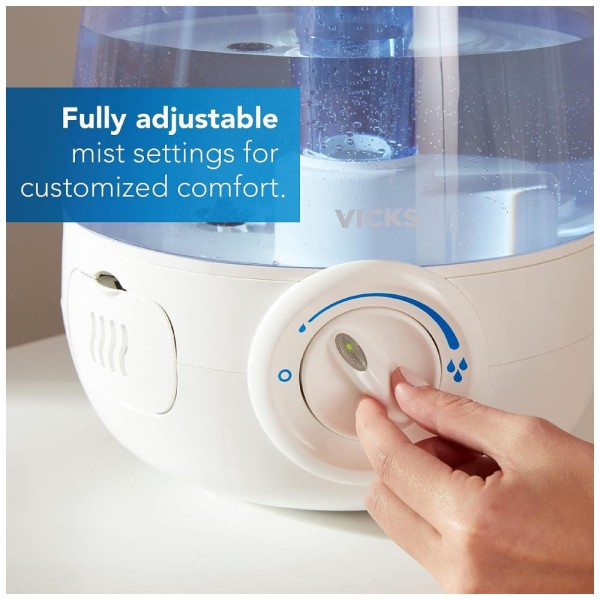 Encontraproduto.com.br - Umidificador Ultrassônico Portátil 1.2L, com Desligamento Automático, Luz de LED, VICKS V4600, Branco