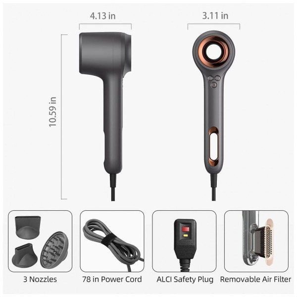 Encontraproduto.com.br - Secador de Cabelo Profissional com 3 Velocidades e 3 Temperaturas, 1400W, SKANWEN, Cinza