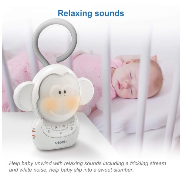 Encontraproduto.com.br - Máquina de Som Ruído para Bebês Recém Nascidos com Luzes, Macaco, VTECH BC8211, Branco