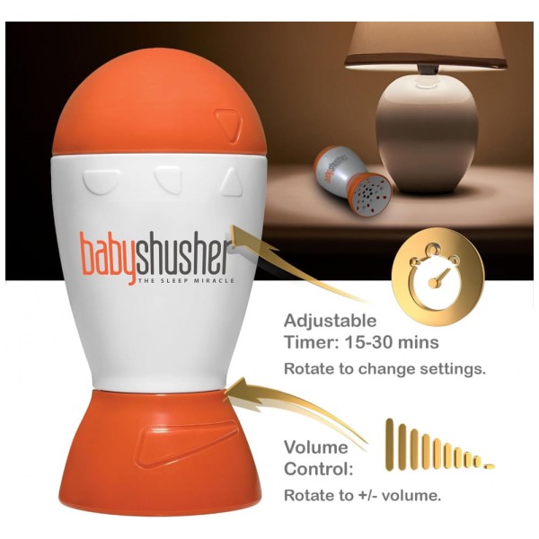 Encontraproduto.com.br - Máquina de Som Ruído para Bebês Recém Nascidos com Luzes, BABY SHUSHER ILBSHU, Laranja
