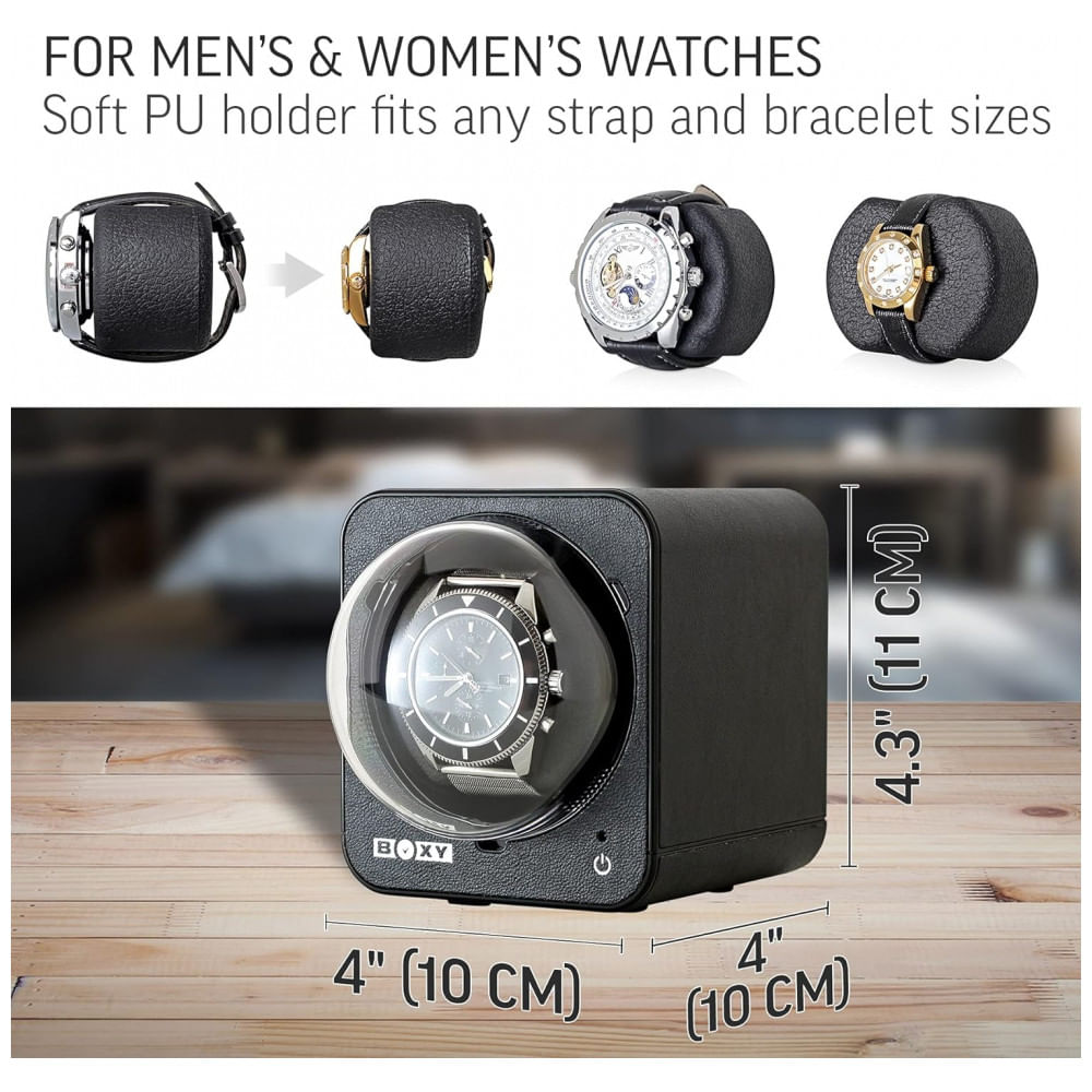 Encontraproduto.com.br - Caixa, Estojo Rotativo Automático para Relógios, 1 Lugar, ABEST BOXY Fancy Brick, Preto