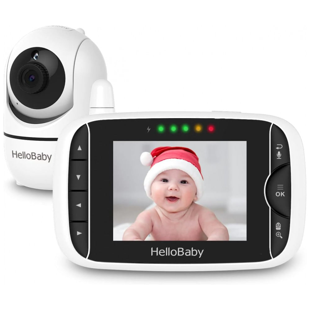 Encontraproduto.com.br - Babá Eletrônica Monitor com Câmera de 8cm HD Visão Noturna Infravermelha, Canção de Ninar, HELLOBABY HB65, Branco