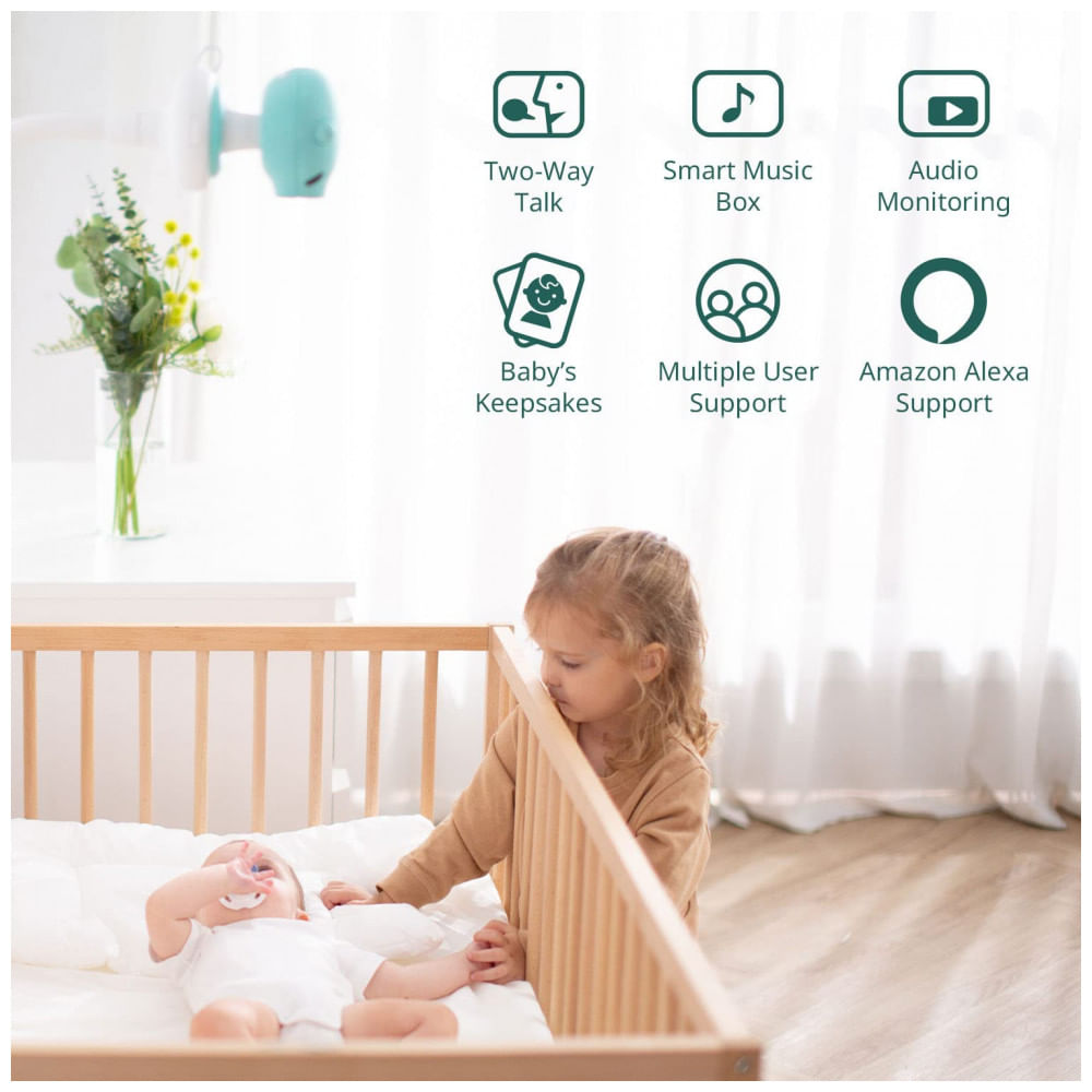Encontraproduto.com.br - Babá Eletrônica Monitor com Câmera Full HD Compativel com Alexa com Detecção de Choro, Movimento e Temperatura, PIXSEE SC PIXM01, Verde