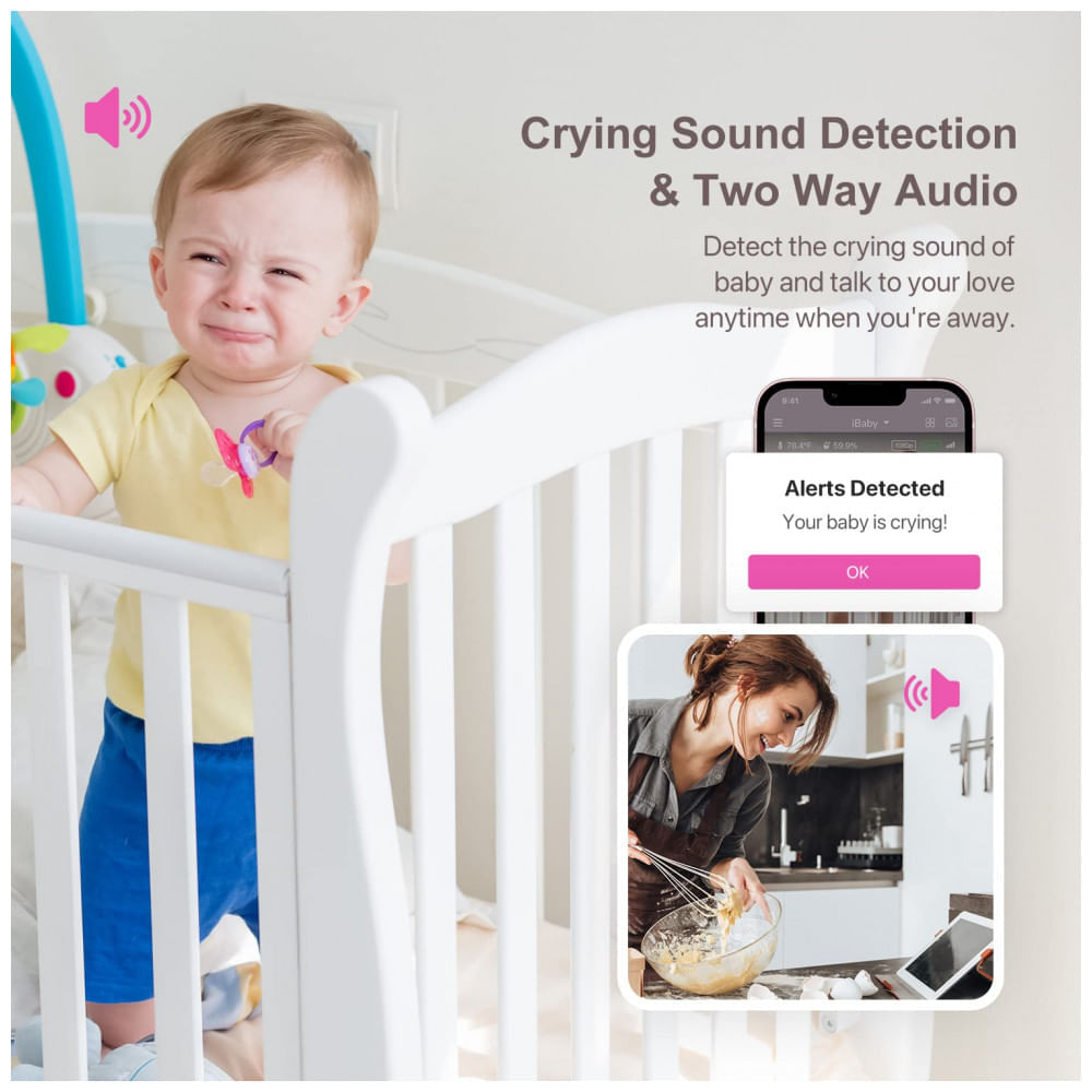 Encontraproduto.com.br - Babá Eletrônica Monitor com Vídeo e Áudio Câmera Wi Fi e Sensor de Movimento, IBABY i2, Rosa