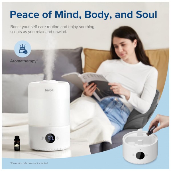 Encontraproduto.com.br - Umidificador Ultrassônico Portátil 3L até 25H, Área até 26 m2, 110v, LEVOIT Dual 200S, Branco