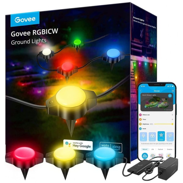 Encontraproduto.com.br - Luzes de Chão LED RGBIC para Caminho á Prova d IP67 10 Metros 15 Lâmpadas Coloridas e 43 Modos, GOVEE H7050111, Preto