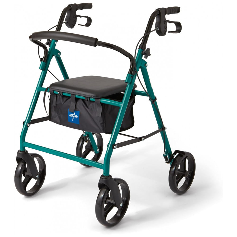 Andador Adulto Idoso com Apoio de Braço, Assento Acolchoado e Cesto, Suporta até 158 kg, MEDLINE MDS86850EGS8, Verde