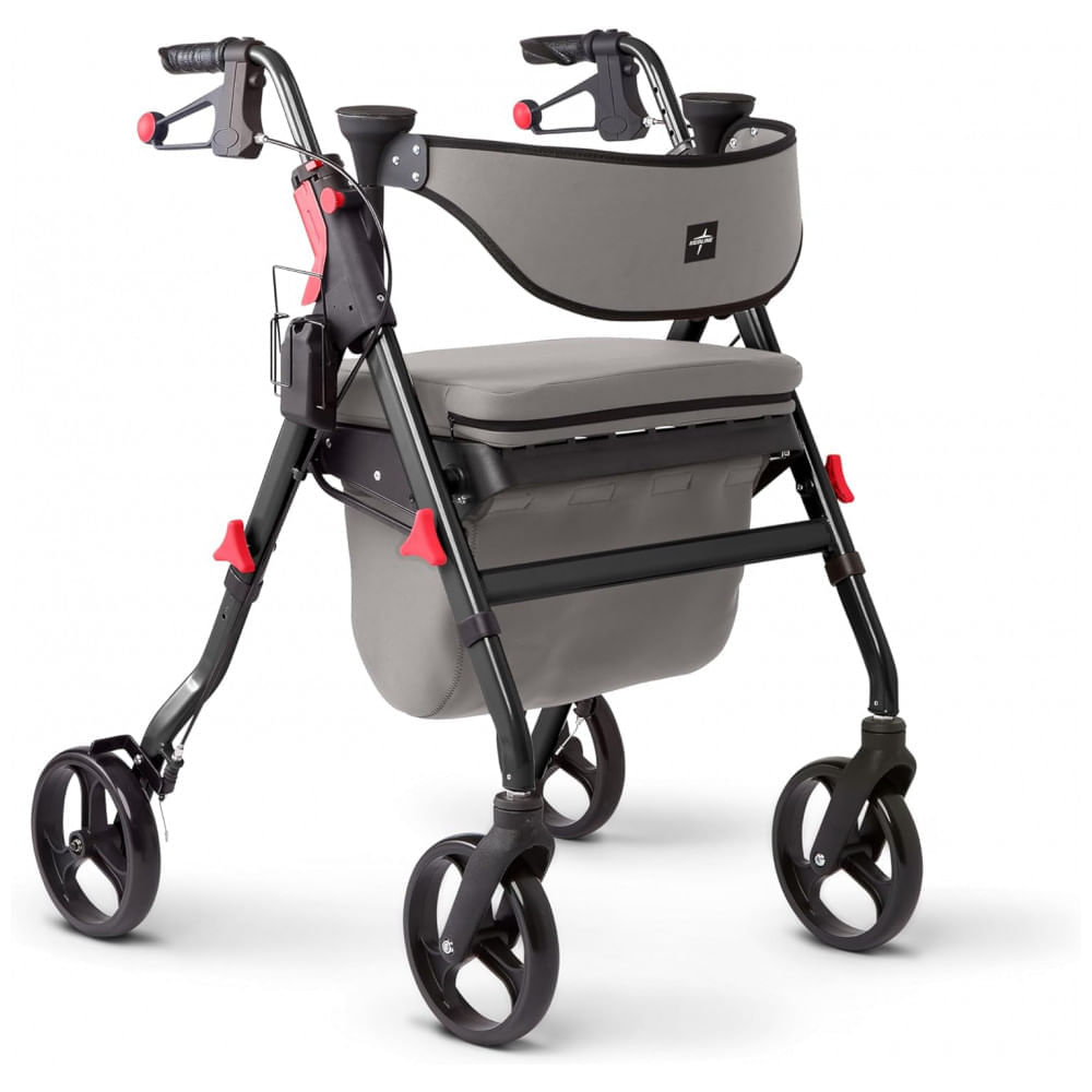 Andador Adulto Idoso com Apoio de Braço, Assento Acolchoado e Cesto, Suporta até 136 kg, MEDLINE MDS86845BK, Cinza