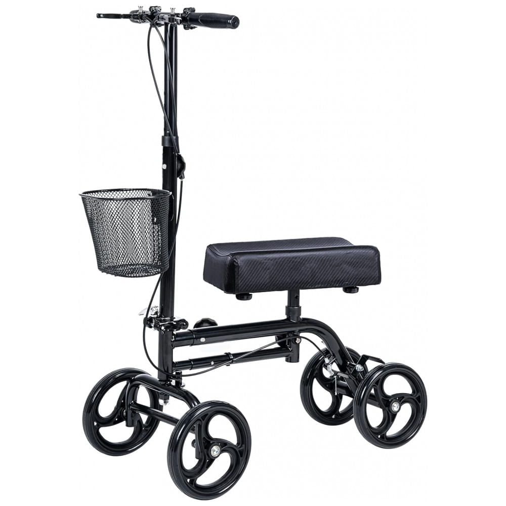Andador 4 Rodas Dobrável com Cesta e Apoio para Joelho Ideal para Lesões Suporta 136kg, WINLOVE, Preto