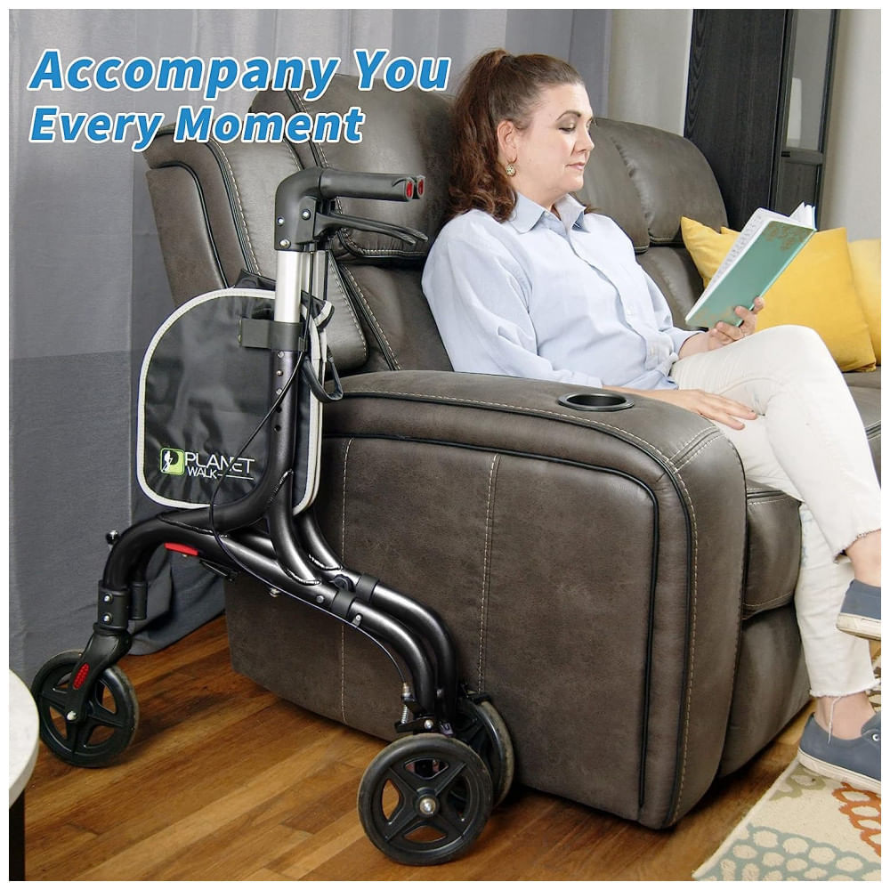 Encontraproduto.com.br - Planetwalk Andador Adulto Idoso com Apoio de Braço, Assento Acolchoado e Cesto, Suporta até 117 kg, Preto