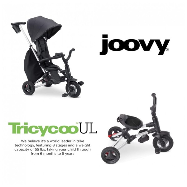 Encontraproduto.com.br - Triciclo Infantil para Passeio com Assento Ajustável 8 Estágios, Idade Recomendada 6 Meses a 5 Anos, JOOVY 1109, Preto