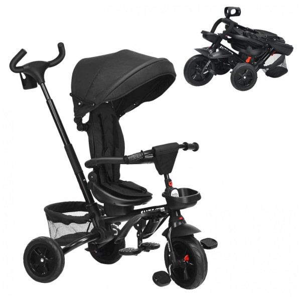 Triciclo Infantil para Passeio com Assento Ajustável 7 Estágios, Idade Recomendada 1 a 5 Anos, BABY JOY, Preto
