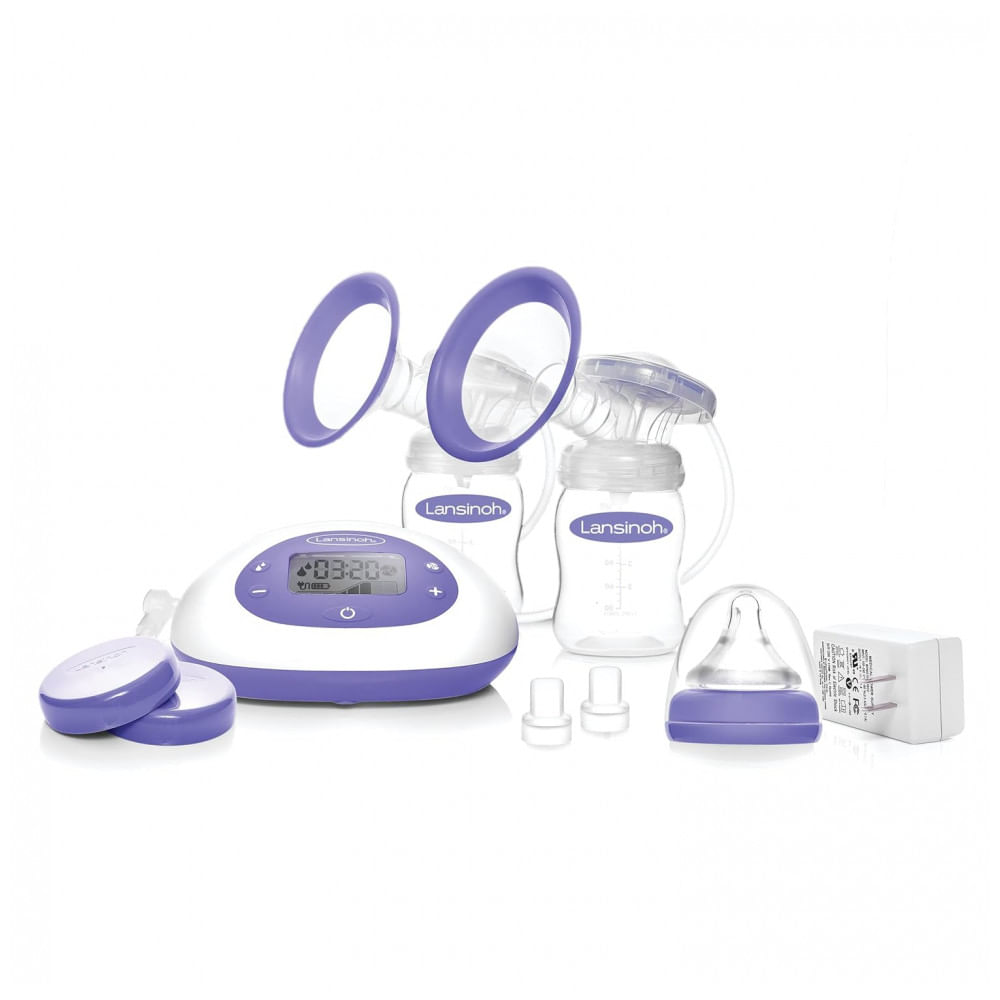 Encontraproduto.com.br - Bomba Tira Leite Dupla Portátil com 3 Modos e 9 Níveis Ajustáveis pelo Painel de Controle, LANSINOH 53050, Lilás