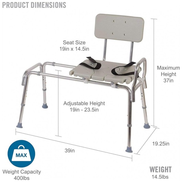 Encontraproduto.com.br - Cadeira de Banho Móvel para Idoso com Altura do Assento Ajustável, suporta até 180 kg, DMI 522 1734 1900, Cinza