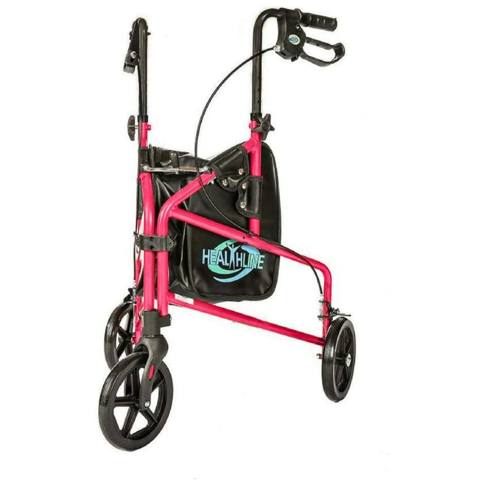 Rollator Walker Alumínio 3 Rodas para Idosos, Dobrável Leve de Três Rodas Caminhante Mobilidade de Viajante Rollator 3 Rodas Andarilho com Bandeja de