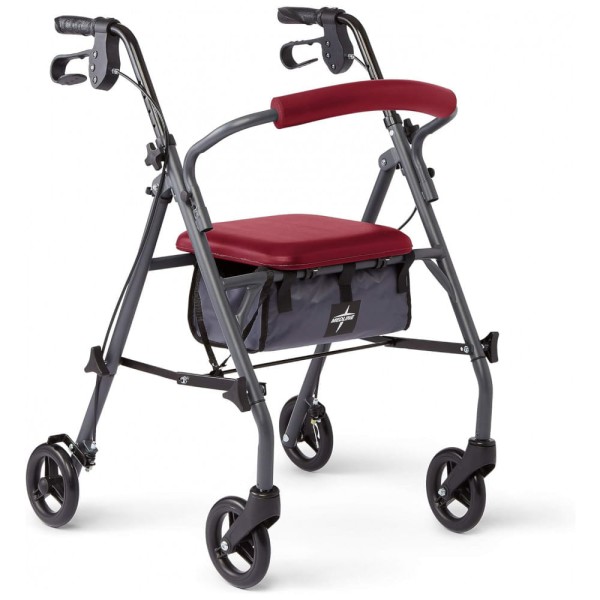 Encontraproduto.com.br - Andador Adulto Idoso com Apoio de Braço, Assento Acolchoado e Cesto, Suporta até 136 Quilos, Vermellha, MEDLINE MDS86850ESAR, Vermelho