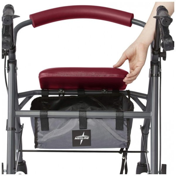 Encontraproduto.com.br - Andador Adulto Idoso com Apoio de Braço, Assento Acolchoado e Cesto, Suporta até 136 Quilos, Vermellha, MEDLINE MDS86850ESAR, Vermelho