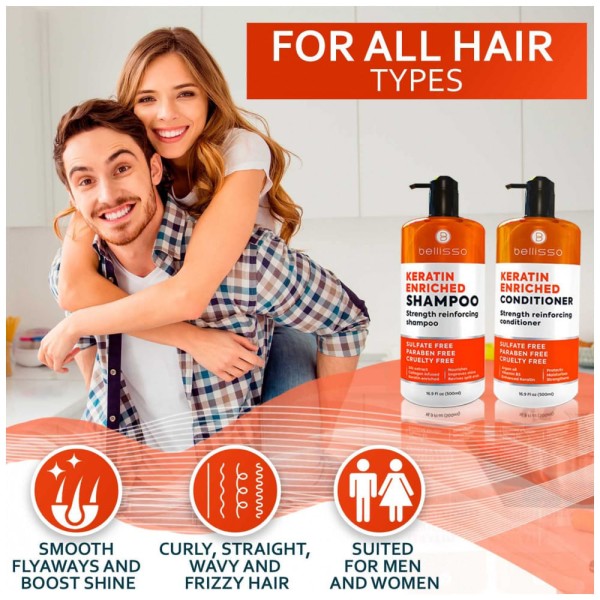 Encontraproduto.com.br - Belisso Shampoo e Condicionador com Queratina e óleo de Argan Marroquino para Cabelos Secos e sem Brilho, BELLISSO, Laranja