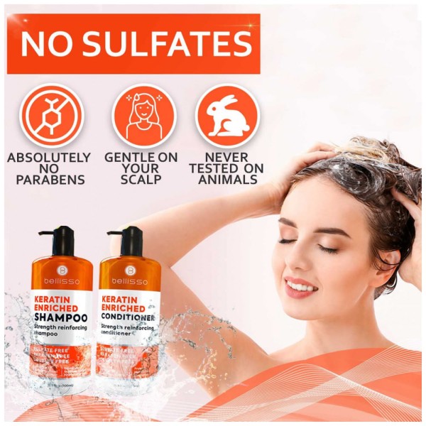 Encontraproduto.com.br - Belisso Shampoo e Condicionador com Queratina e óleo de Argan Marroquino para Cabelos Secos e sem Brilho, BELLISSO, Laranja