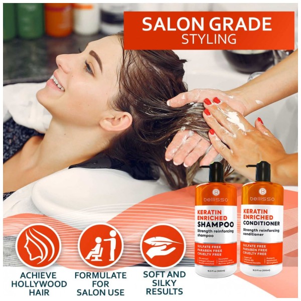 Encontraproduto.com.br - Belisso Shampoo e Condicionador com Queratina e óleo de Argan Marroquino para Cabelos Secos e sem Brilho, BELLISSO, Laranja
