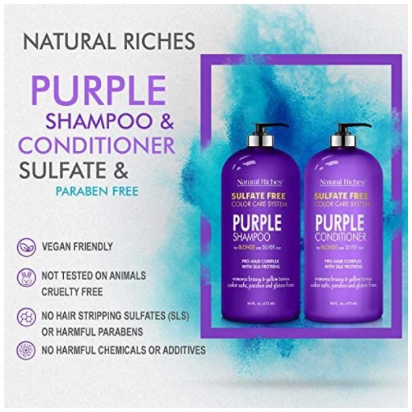 Encontraproduto.com.br - Shampoo e Condicionador 473 ml para Cabelos Loiros e Platinados Remove tons de, NATURAL RICHES, Violeta