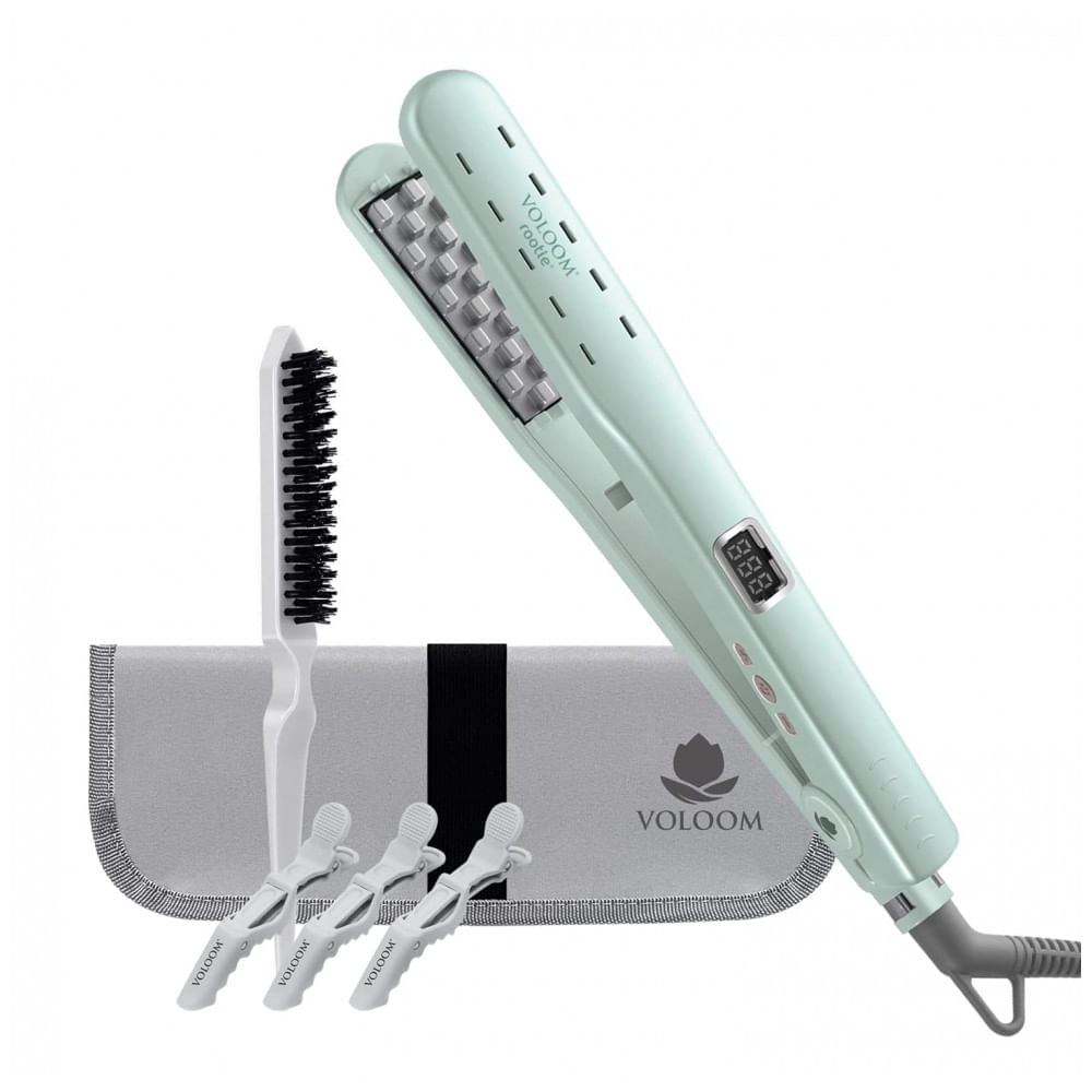 Chapinha Prancha de Cabelo Profissional MOUNSCHY com Placa Cerâmica e Visor LED, Bivolt, VOLOOM 0IRR1.0, Verde