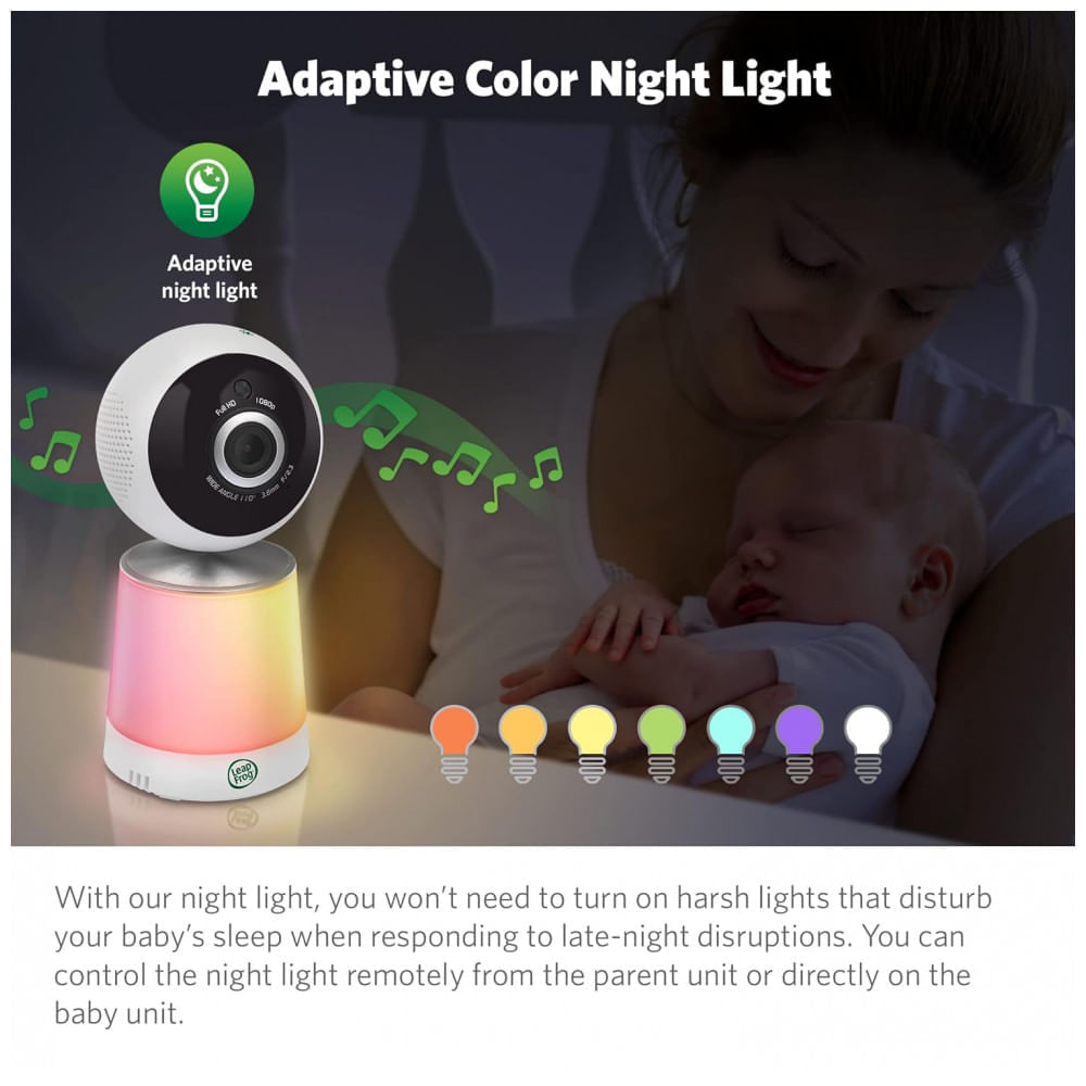 Encontraproduto.com.br - Babá Eletrônica 1080p FHD LeapFrog LF1726FHD com Monitor, Visão Panorâmica, Noturna e Sons Suaves